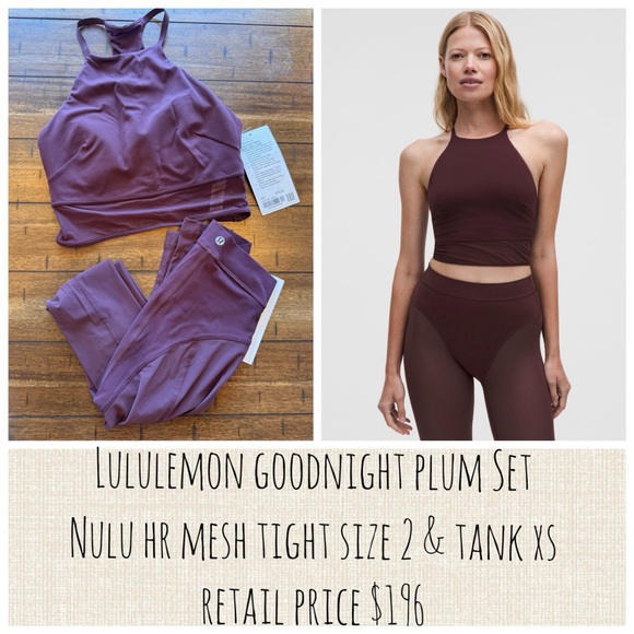 lululemon athletica Pants - Lululemon Goodnight Plum Set – Nulu HR Mesh Tights (2) + Tank (XS) – NWT